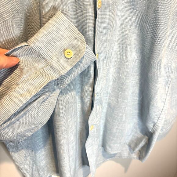 Vintage Burberrys Blue Linen Blend Button Down - size Small - Picture 3 of 5